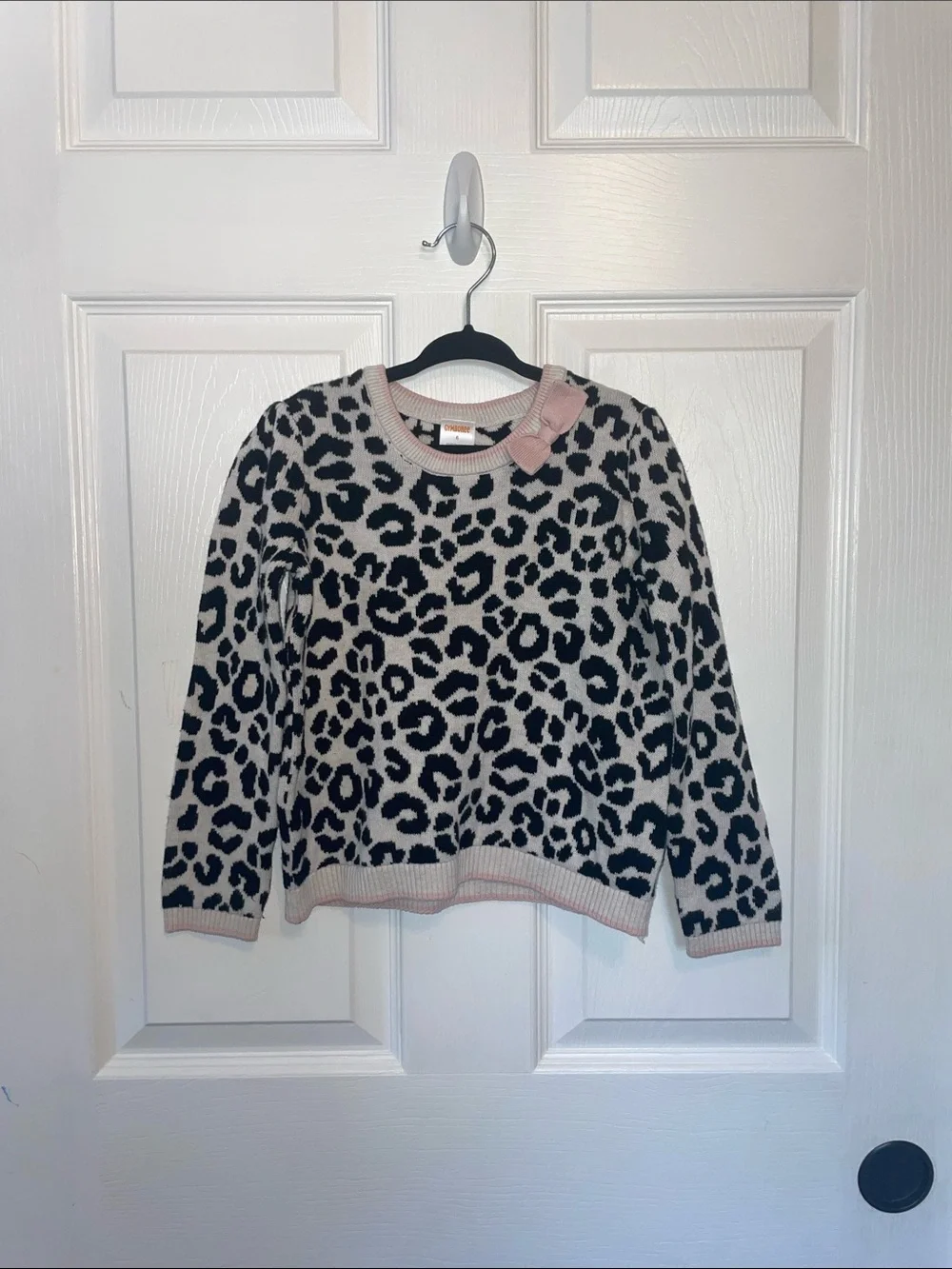 Gymboree Black and Cream Leopard Crewneck Sweater with Pink Trim
